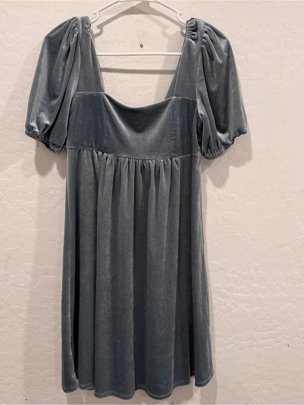 Vylette Velvet Babydoll Mini Dress Womens Medium Puff Sleeve Icy Blue Whimsigoth